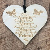 Auntie Sentiment Hugs and Friendship Heart Wooden Plaque Gift - ukgiftstoreonline